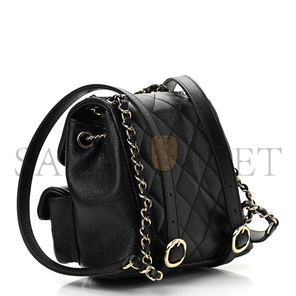 CHANEL SHINY CAVIAR QUILTED SMALL DUMA POCKETS DRAWSTRING BACKPACK BLACK AS3787 (17.5*16.5*10cm)